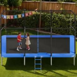 VEVOR Outdoor Trampoline, 8 x 14FT Rectangle Trampoline, ASTM Approved Recreational Trampolines with Enclosure Net, Max 265 lbs Weight Capacity, Anti-Rust Rectangular Trampolines for Kids & Adults