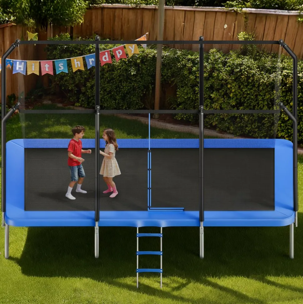 VEVOR Outdoor Trampoline, 8 x 14FT Rectangle Trampoline, ASTM Approved Recreational Trampolines with Enclosure Net, Max 265 lbs Weight Capacity, Anti-Rust Rectangular Trampolines for Kids & Adults