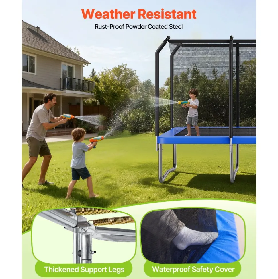VEVOR Outdoor Trampoline, 8 x 14FT Rectangle Trampoline, ASTM Approved Recreational Trampolines with Enclosure Net, Max 265 lbs Weight Capacity, Anti-Rust Rectangular Trampolines for Kids & Adults