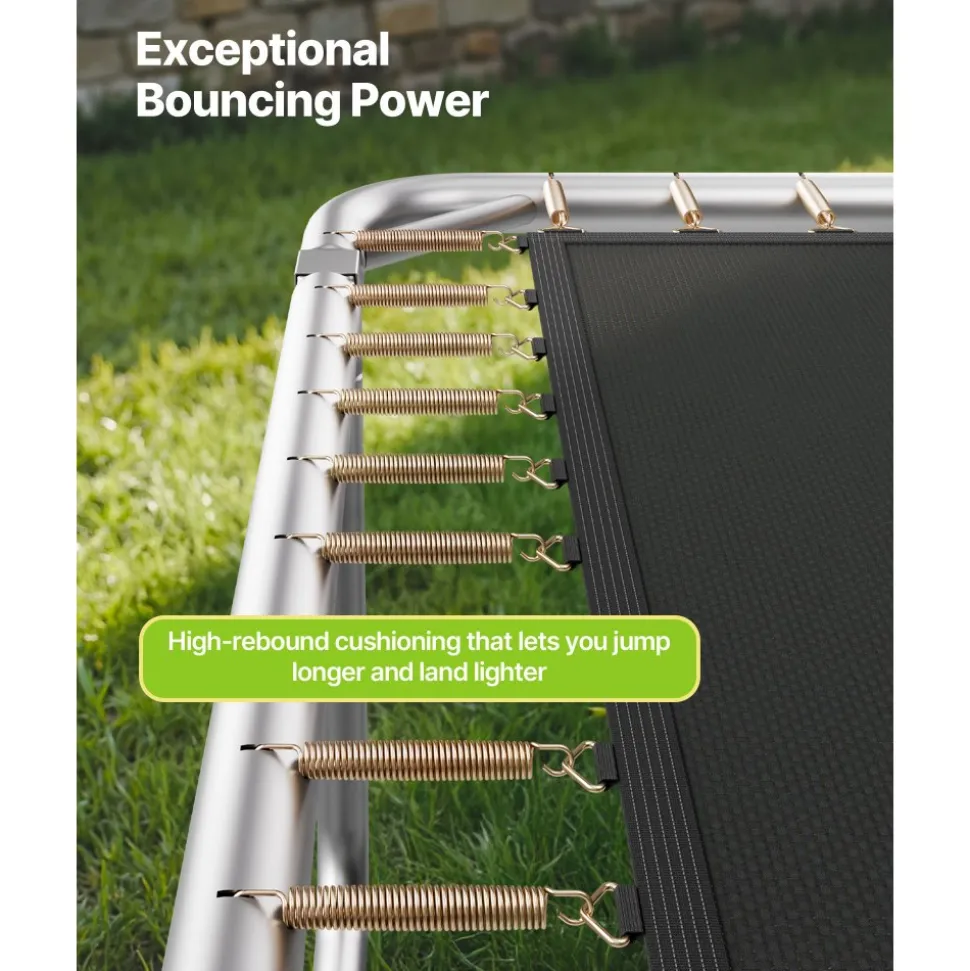 VEVOR Outdoor Trampoline, 8 x 14FT Rectangle Trampoline, ASTM Approved Recreational Trampolines with Enclosure Net, Max 265 lbs Weight Capacity, Anti-Rust Rectangular Trampolines for Kids & Adults