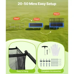 VEVOR Outdoor Trampoline, 8 x 14FT Rectangle Trampoline, ASTM Approved Recreational Trampolines with Enclosure Net, Max 265 lbs Weight Capacity, Anti-Rust Rectangular Trampolines for Kids & Adults