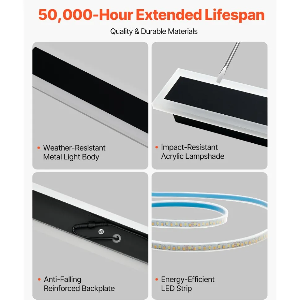VEVOR Outdoor Wall Light, 23.6 Inch, Long Strip Modern Exterior Wall Sconce Light Fixtures, 3000K Warm White, IP65 Waterproof, Anti-Rust Outside Patio Wall Mount Lighting, for House, Porch, Garage