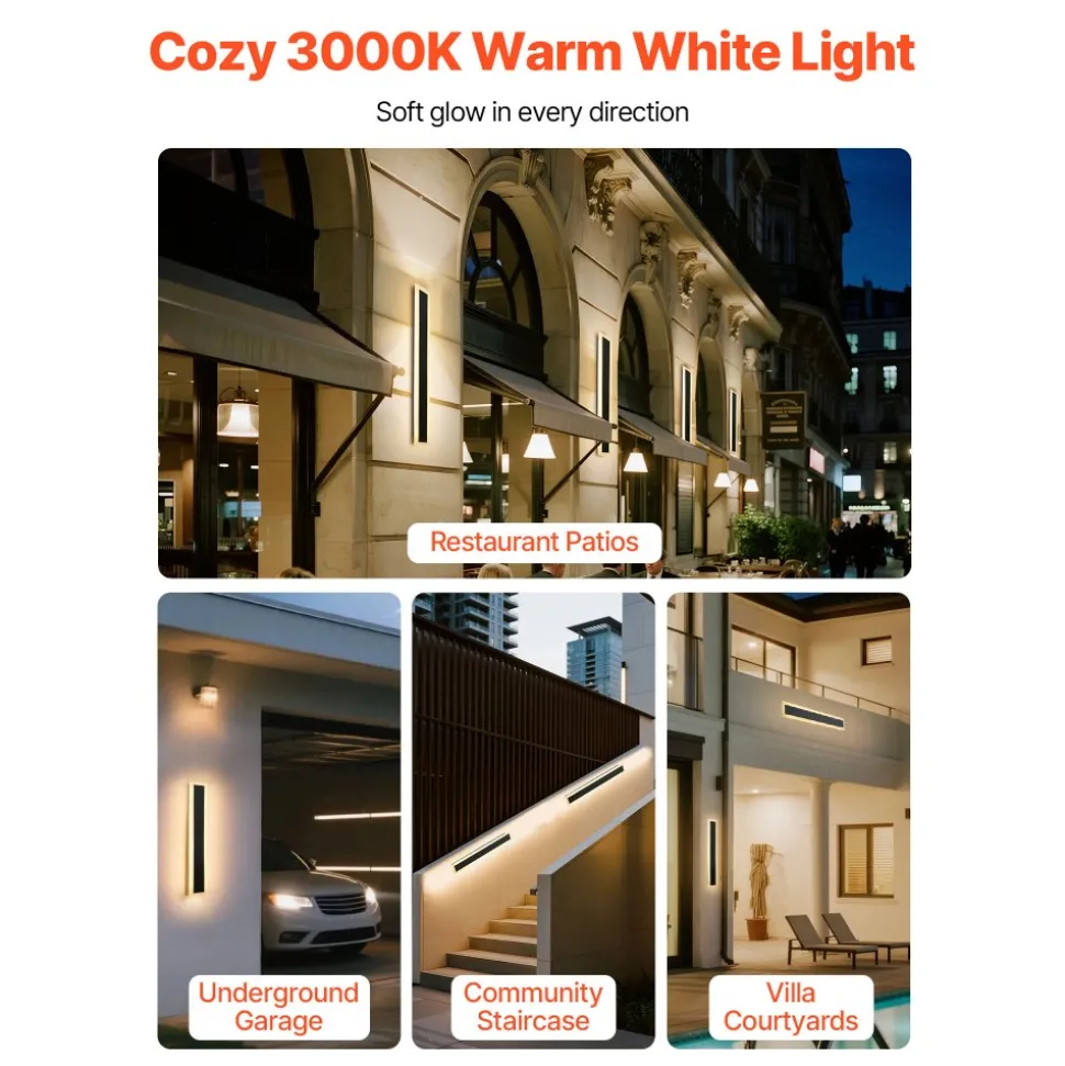 VEVOR Outdoor Wall Light, 23.6 Inch, Long Strip Modern Exterior Wall Sconce Light Fixtures, 3000K Warm White, IP65 Waterproof, Anti-Rust Outside Patio Wall Mount Lighting, for House, Porch, Garage