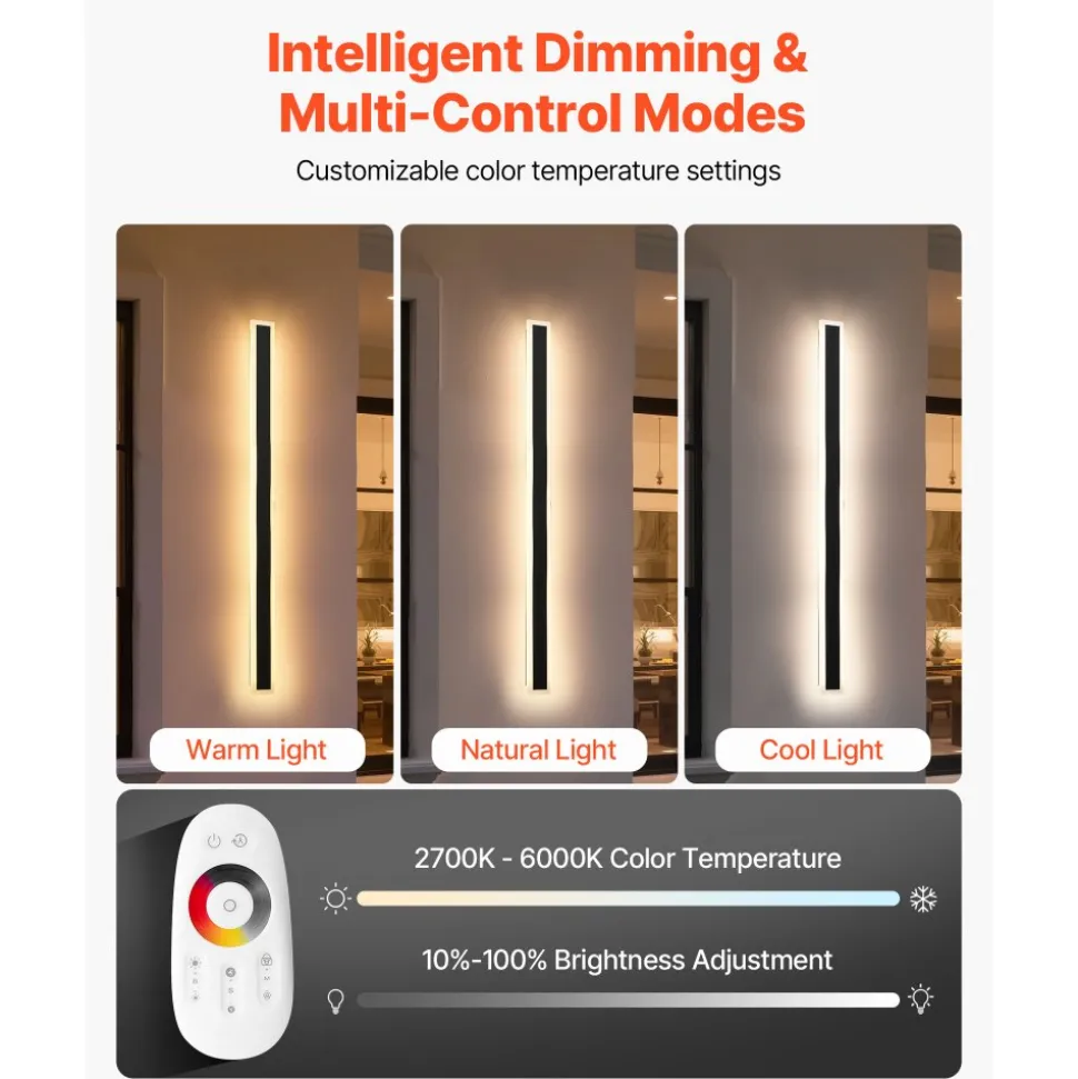 VEVOR Outdoor Wall Lights, 2 Pack, 31.5 Inch Long Strip Modern Exterior Wall Sconce Light Fixtures, 3000K Warm White, IP65 Waterproof Anti-Rust Outside Wall Mount Lighting, for House, Porch, Garage
