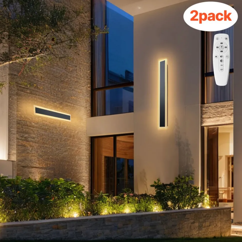 VEVOR Outdoor Wall Lights, 2 Pack, 23.6 Inch Long Strip Modern Exterior Wall Sconce Light Fixtures, 2700K-6000K, IP65 Waterproof Anti-Rust, Dimmable Outside Wall Mount Lighting, for House Porch Garage