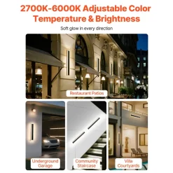 VEVOR Outdoor Wall Lights, 2 Pack, 23.6 Inch Long Strip Modern Exterior Wall Sconce Light Fixtures, 2700K-6000K, IP65 Waterproof Anti-Rust, Dimmable Outside Wall Mount Lighting, for House Porch Garage