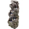 VEVOR Outdoor Water Fountain, 38.98 in Height Fountain and Waterfall, 7-Tier Floor Standing Rock-Shaped Cascading Fountains with LED Light and Pump, for Outdoor Indoor Garden, Home, Patio & Backyard