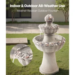 VEVOR Outdoor Water Fountain, 31.5 in Height Fountain and Waterfall, 5-Tier Floor Standing Bowl-Shaped Cascading Fountains with LED Light and Pump, for Outdoor Indoor Garden, Home, Patio & Backyard