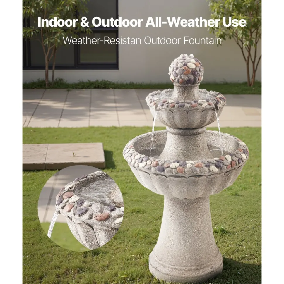 VEVOR Outdoor Water Fountain, 36.5 in Height Fountain and Waterfall, 2-Tier Floor Standing Rock Base Style Fiberglass and Resin Fountains with Pump, for Outdoor Indoor Garden, Home, Patio & Backyard