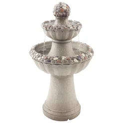 VEVOR Outdoor Water Fountain, 36.5 in Height Fountain and Waterfall, 2-Tier Floor Standing Rock Base Style Fiberglass and Resin Fountains with Pump, for Outdoor Indoor Garden, Home, Patio & Backyard