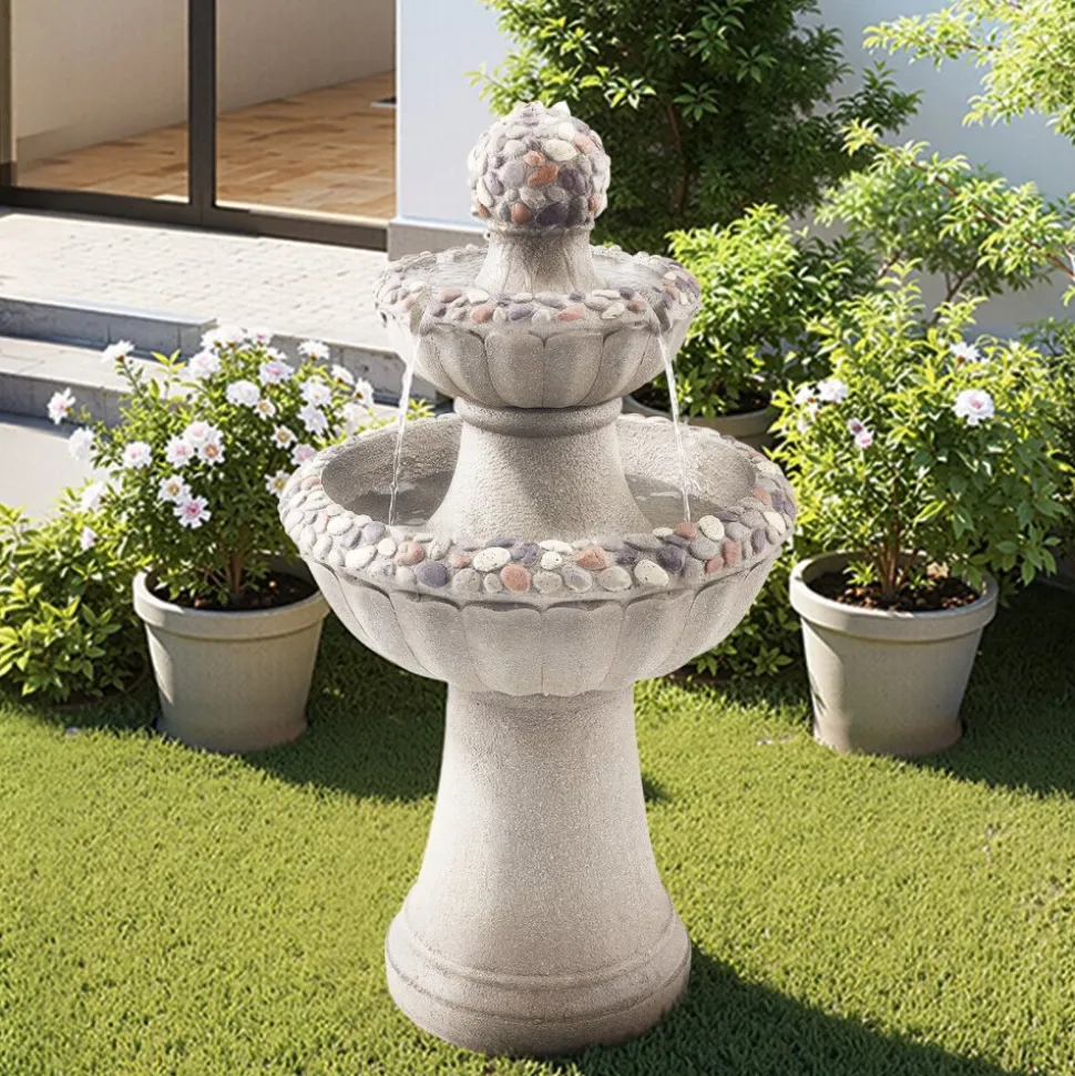 VEVOR Outdoor Water Fountain, 36.5 in Height Fountain and Waterfall, 2-Tier Floor Standing Rock Base Style Fiberglass and Resin Fountains with Pump, for Outdoor Indoor Garden, Home, Patio & Backyard