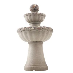 VEVOR Outdoor Water Fountain, 36.5 in Height Fountain and Waterfall, 2-Tier Floor Standing Rock Base Style Fiberglass and Resin Fountains with Pump, for Outdoor Indoor Garden, Home, Patio & Backyard