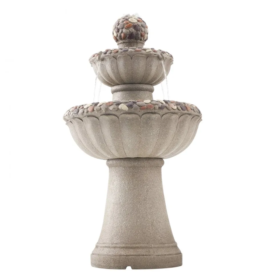 VEVOR Outdoor Water Fountain, 36.5 in Height Fountain and Waterfall, 2-Tier Floor Standing Rock Base Style Fiberglass and Resin Fountains with Pump, for Outdoor Indoor Garden, Home, Patio & Backyard