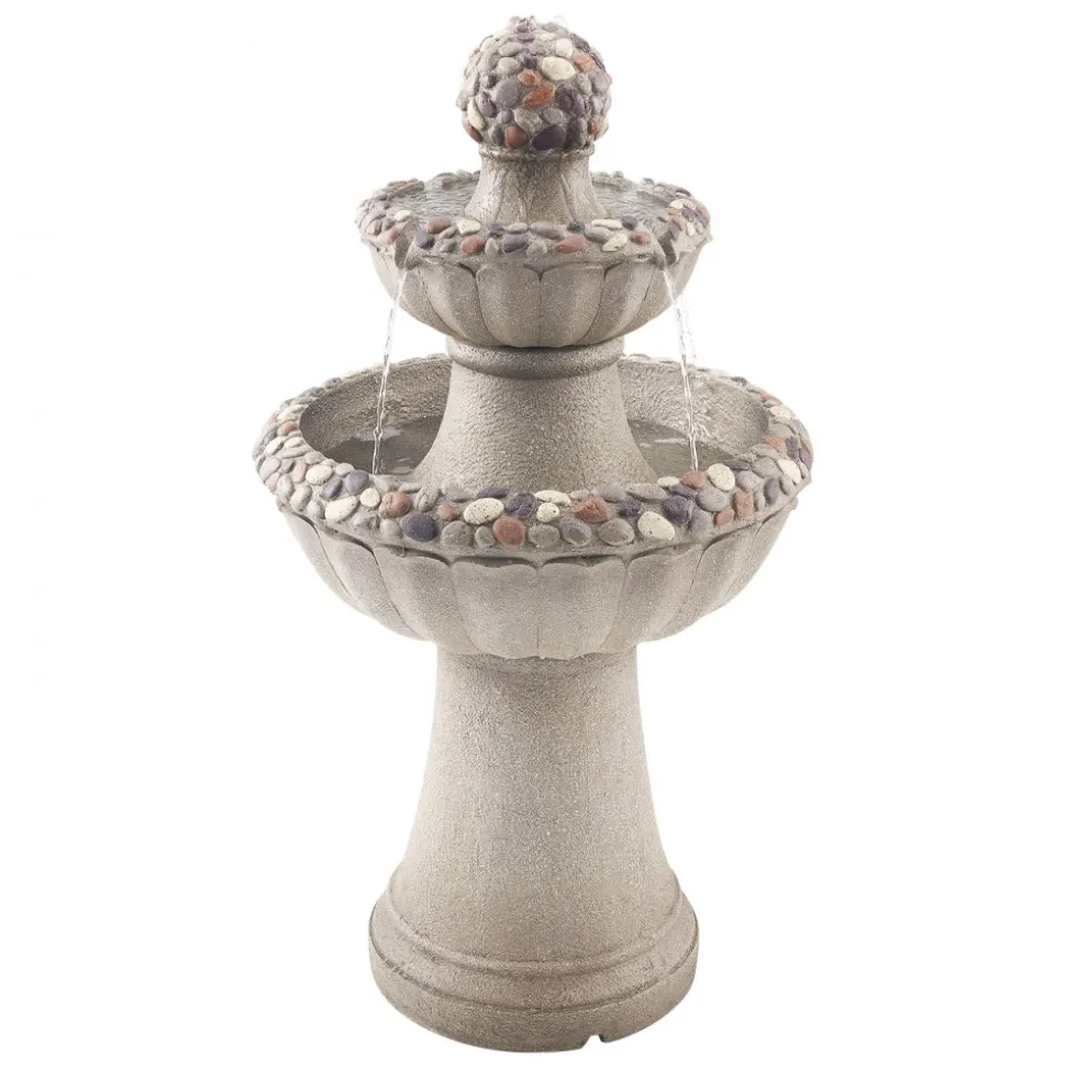 VEVOR Outdoor Water Fountain, 36.5 in Height Fountain and Waterfall, 2-Tier Floor Standing Rock Base Style Fiberglass and Resin Fountains with Pump, for Outdoor Indoor Garden, Home, Patio & Backyard