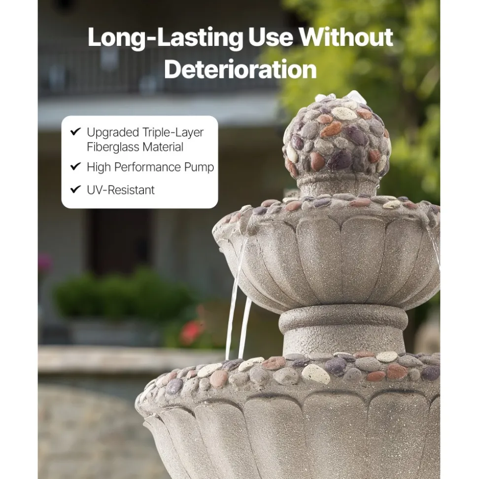 VEVOR Outdoor Water Fountain, 36.5 in Height Fountain and Waterfall, 2-Tier Floor Standing Rock Base Style Fiberglass and Resin Fountains with Pump, for Outdoor Indoor Garden, Home, Patio & Backyard