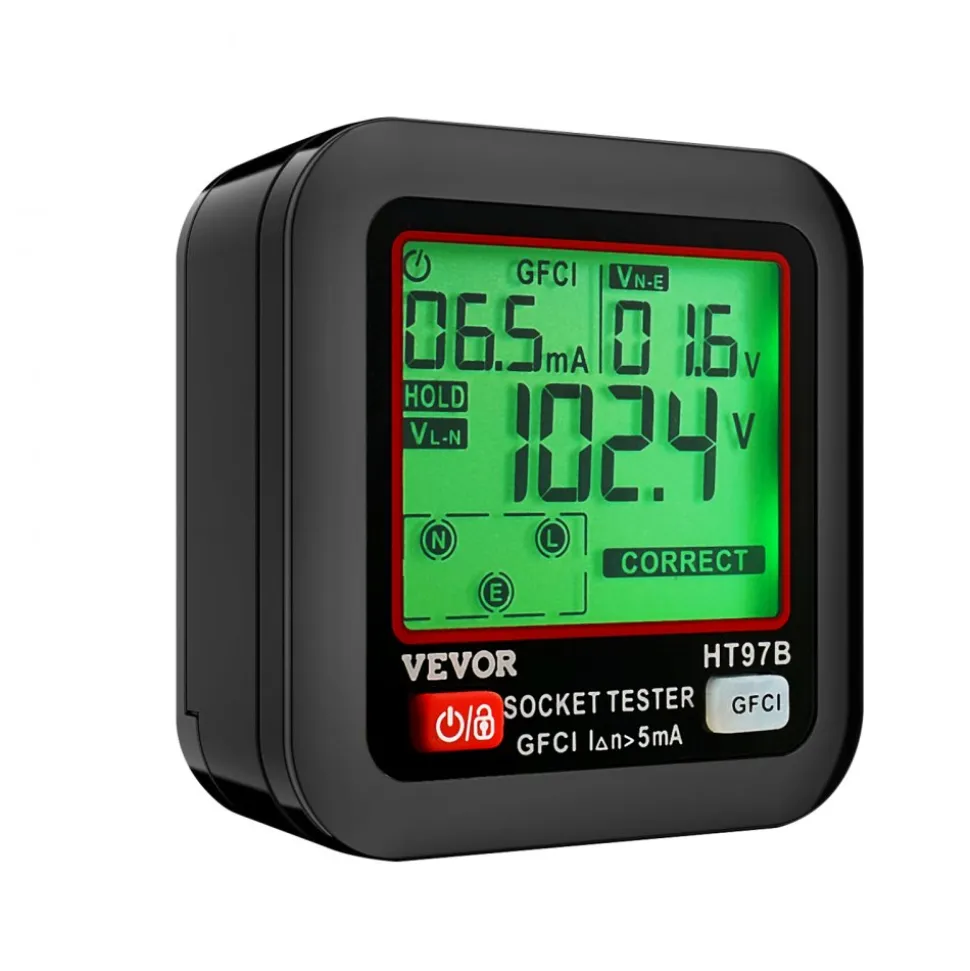 VEVOR Outlet Tester, Electrical GFCI Trip Tester, LCD Display Receptacle Detector for 7 Common Wiring Faults, 3 Prong Socket Detector with Auto Shutoff & Low Battery Indicator, CAT II 300V Rating