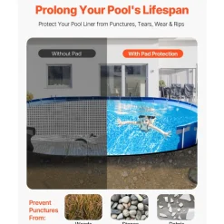 VEVOR Oval Pool Liner Pad, 12 x 24 ft Pool Liner Pad for Above Ground Swimming Pools, Extra-Thick Pool Mat, Prevents Punctures, Recycled Geotextile Material Underlayment Pad, Extend Liner Life