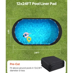 VEVOR Oval Pool Liner Pad, 12 x 24 ft Pool Liner Pad for Above Ground Swimming Pools, Extra-Thick Pool Mat, Prevents Punctures, Recycled Geotextile Material Underlayment Pad, Extend Liner Life