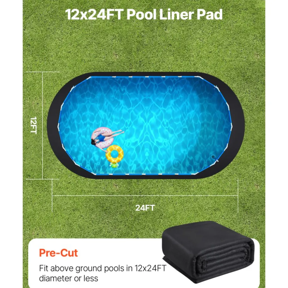 VEVOR Oval Pool Liner Pad, 12 x 24 ft Pool Liner Pad for Above Ground Swimming Pools, Extra-Thick Pool Mat, Prevents Punctures, Recycled Geotextile Material Underlayment Pad, Extend Liner Life
