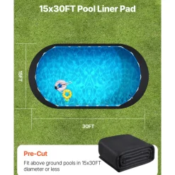 VEVOR Oval Pool Liner Pad, 15 x 30 ft Pool Liner Pad for Above Ground Swimming Pools, Extra-Thick Pool Mat, Prevents Punctures, Recycled Geotextile Material Underlayment Pad, Extend Liner Life