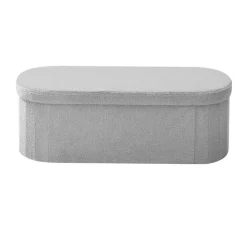 VEVOR Oval Storage Ottoman Bench, Foldable Teddy Fleece End of Bed Bench, Folding Upholstered Bed Ottoman Chest with Large Storage Space, Supports 660 lbs, for Living Room, Bedroom, Entryway, Grey