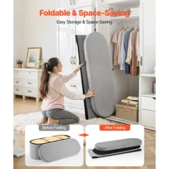 VEVOR Oval Storage Ottoman Bench, Foldable Teddy Fleece End of Bed Bench, Folding Upholstered Bed Ottoman Chest with Large Storage Space, Supports 660 lbs, for Living Room, Bedroom, Entryway, Grey