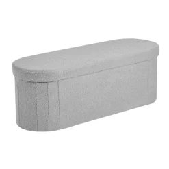 VEVOR Oval Storage Ottoman Bench, Foldable Teddy Fleece End of Bed Bench, Folding Upholstered Bed Ottoman Chest with Large Storage Space, Supports 660 lbs, for Living Room, Bedroom, Entryway, Grey