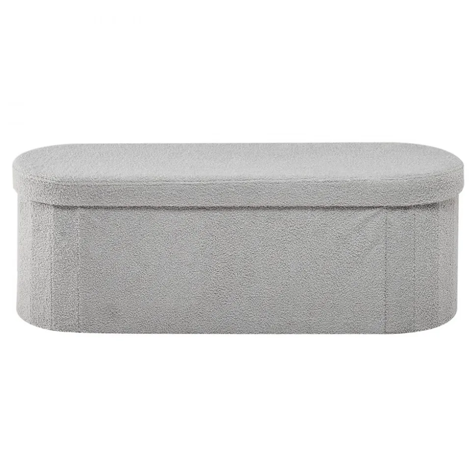 VEVOR Oval Storage Ottoman Bench, Foldable Teddy Fleece End of Bed Bench, Folding Upholstered Bed Ottoman Chest with Large Storage Space, Supports 660 lbs, for Living Room, Bedroom, Entryway, Grey