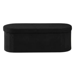 VEVOR Oval Storage Ottoman Bench, Foldable Teddy Fleece End of Bed Bench, Folding Upholstered Bed Ottoman Chest with Large Storage Space, Supports 660 lbs, for Living Room, Bedroom, Entryway, Black