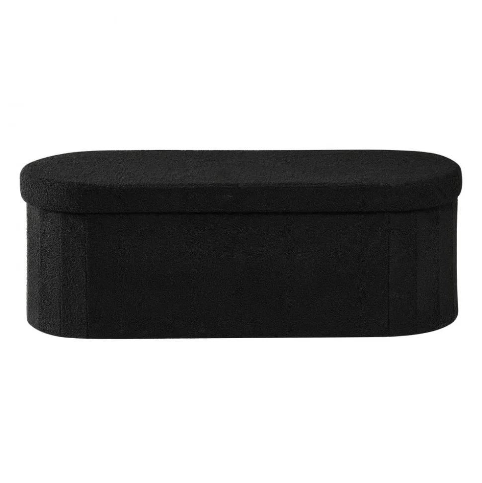 VEVOR Oval Storage Ottoman Bench, Foldable Teddy Fleece End of Bed Bench, Folding Upholstered Bed Ottoman Chest with Large Storage Space, Supports 660 lbs, for Living Room, Bedroom, Entryway, Black