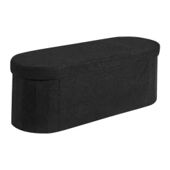 VEVOR Oval Storage Ottoman Bench, Foldable Teddy Fleece End of Bed Bench, Folding Upholstered Bed Ottoman Chest with Large Storage Space, Supports 660 lbs, for Living Room, Bedroom, Entryway, Black