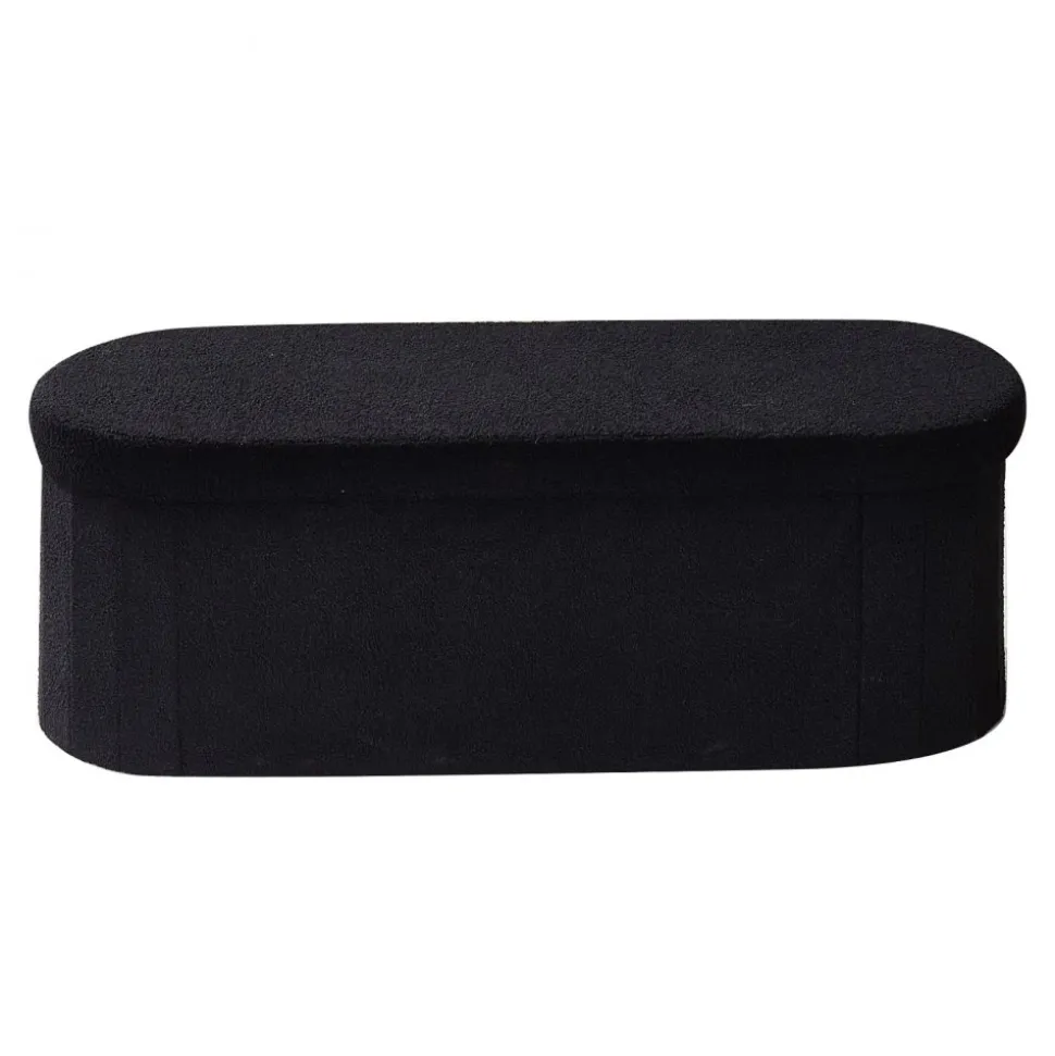 VEVOR Oval Storage Ottoman Bench, Foldable Teddy Fleece End of Bed Bench, Folding Upholstered Bed Ottoman Chest with Large Storage Space, Supports 660 lbs, for Living Room, Bedroom, Entryway, Black