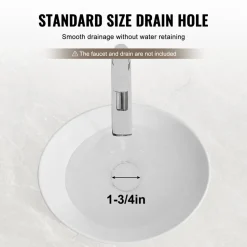 VEVOR Oval Vessel Sink, 16" x 13.4" Bathroom Vessel Sink Bowl Countertop, White Ceramic Bathroom Sinks Above Counter, Bowl Sink with Modern Style, Well-Packaged for Bathroom, Hotel, Toilet, RV