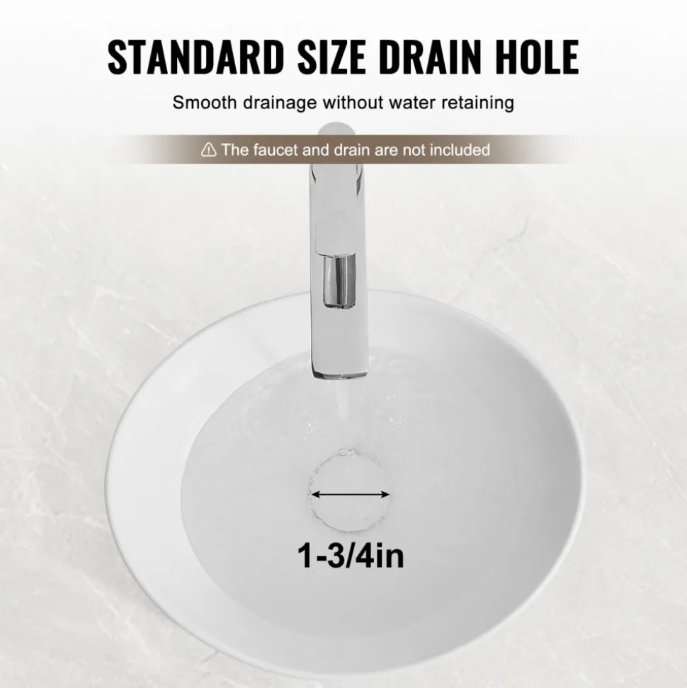VEVOR Oval Vessel Sink, 16" x 13.4" Bathroom Vessel Sink Bowl Countertop, White Ceramic Bathroom Sinks Above Counter, Bowl Sink with Modern Style, Well-Packaged for Bathroom, Hotel, Toilet, RV