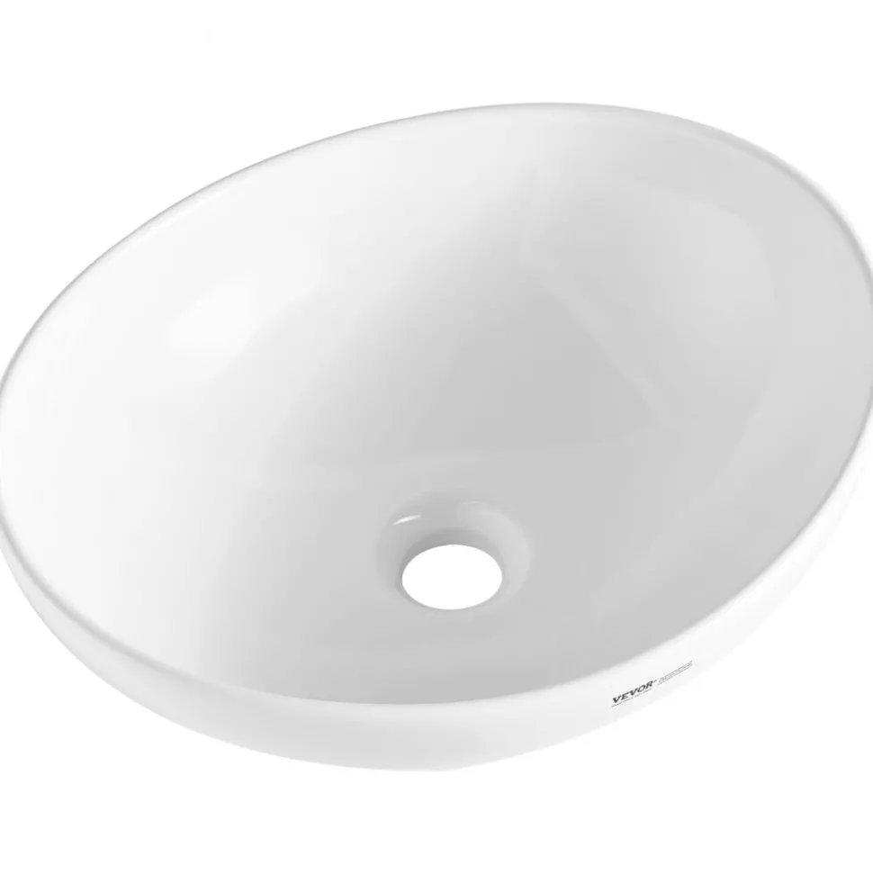 VEVOR Oval Vessel Sink, 16" x 13.4" Bathroom Vessel Sink Bowl Countertop, White Ceramic Bathroom Sinks Above Counter, Bowl Sink with Modern Style, Well-Packaged for Bathroom, Hotel, Toilet, RV