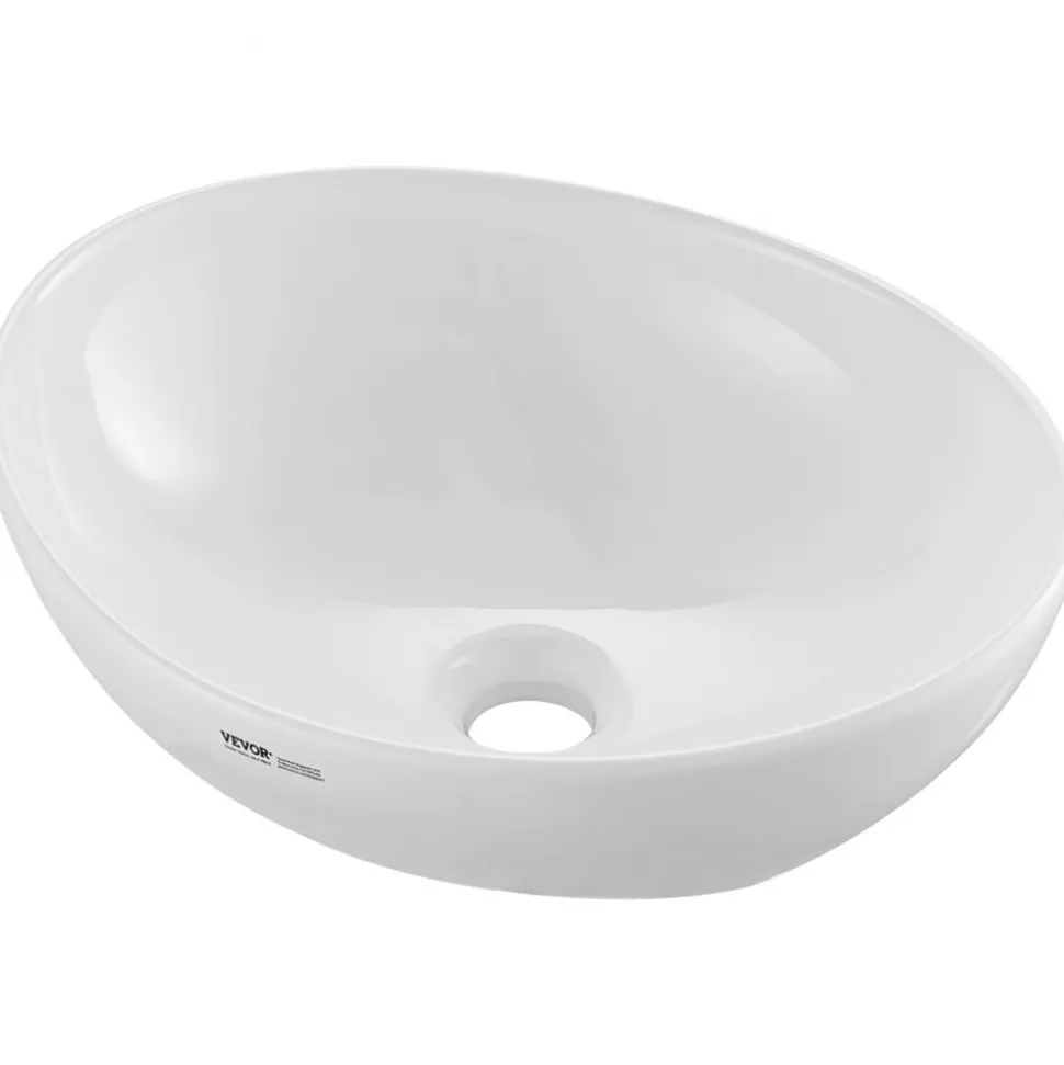 VEVOR Oval Vessel Sink, 16" x 13.4" Bathroom Vessel Sink Bowl Countertop, White Ceramic Bathroom Sinks Above Counter, Bowl Sink with Modern Style, Well-Packaged for Bathroom, Hotel, Toilet, RV