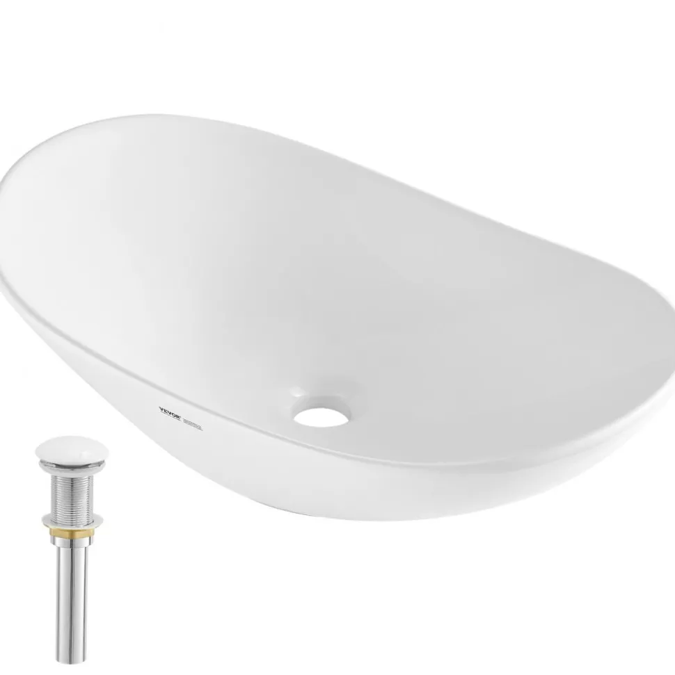 VEVOR Oval Vessel Sink, 23.3" x 14.2" Bathroom Vessel Sink Bowl Countertop, White Ceramic Bathroom Sinks Above Counter, Bowl Sink with Modern Style, Well-Packaged for Bathroom, Hotel, Toilet, RV