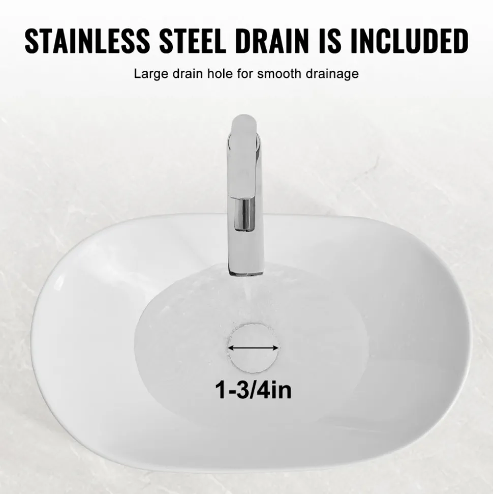 VEVOR Oval Vessel Sink, 23.3" x 14.2" Bathroom Vessel Sink Bowl Countertop, White Ceramic Bathroom Sinks Above Counter, Bowl Sink with Modern Style, Well-Packaged for Bathroom, Hotel, Toilet, RV