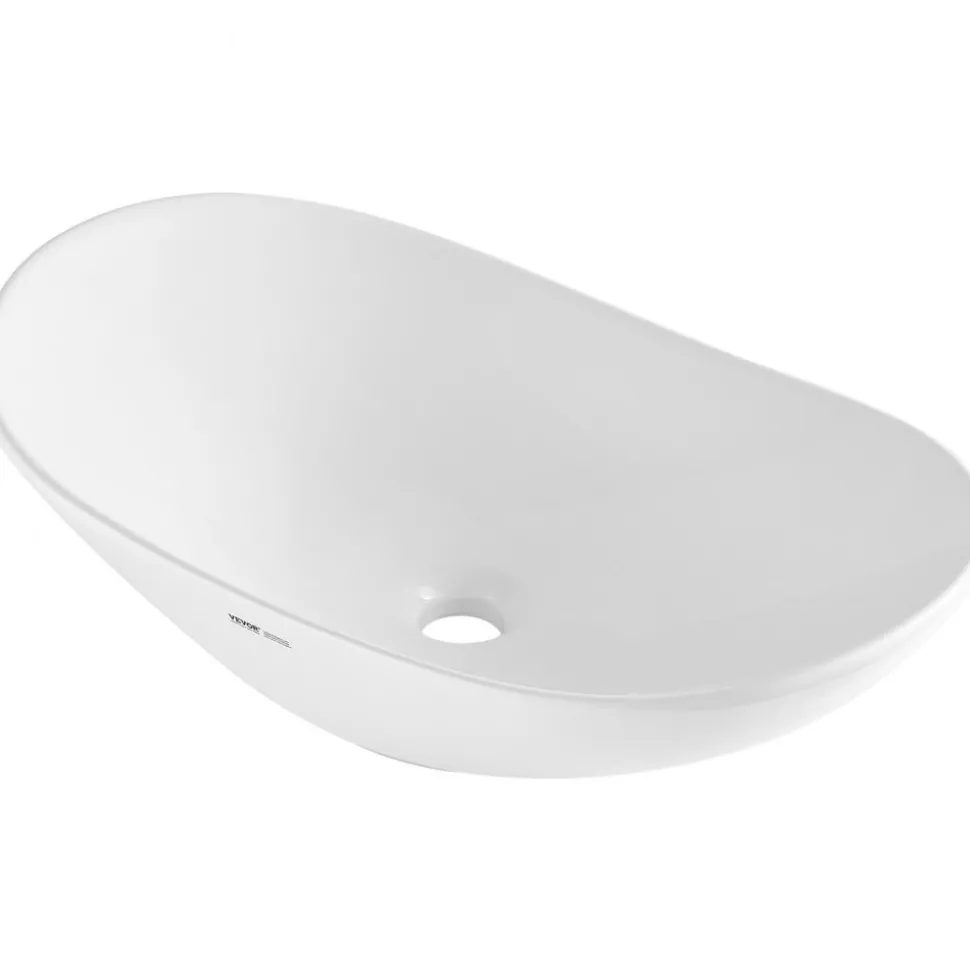 VEVOR Oval Vessel Sink, 23.3" x 14.2" Bathroom Vessel Sink Bowl Countertop, White Ceramic Bathroom Sinks Above Counter, Bowl Sink with Modern Style, Well-Packaged for Bathroom, Hotel, Toilet, RV