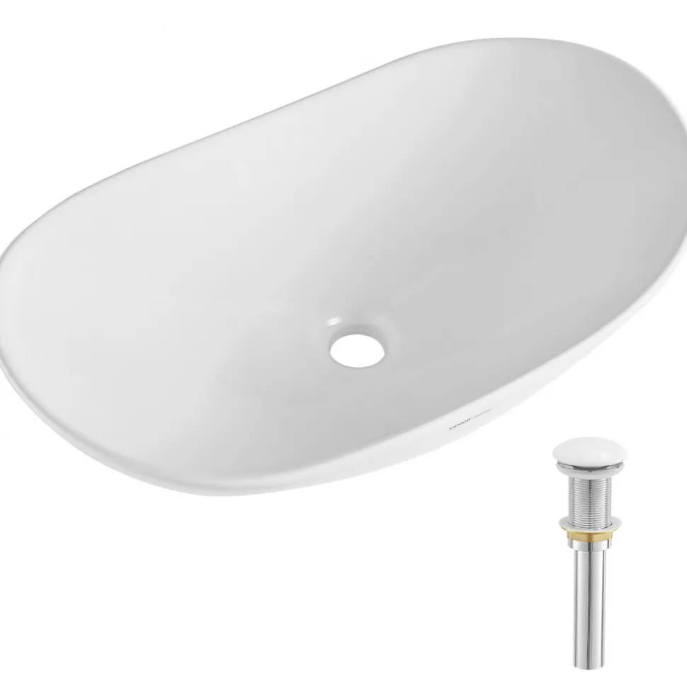 VEVOR Oval Vessel Sink, 23.3" x 14.2" Bathroom Vessel Sink Bowl Countertop, White Ceramic Bathroom Sinks Above Counter, Bowl Sink with Modern Style, Well-Packaged for Bathroom, Hotel, Toilet, RV