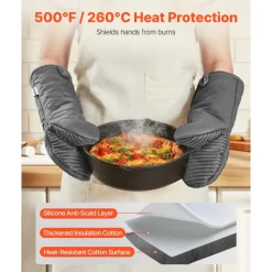 VEVOR Oven Mitts, Mini Oven Mitt Set with Non-Slip Silicone Strips, High Heat Resistant to 500℉, Lightweight Cotton Baking Mitts 13.07 x 6.1 inch with 2 No-Marks Hooks for Home, Kitchen, 2 Piece