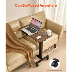 VEVOR Overbed Table, Mobile Bed Side Table with Flip Desktop and 4 Wheels, Height & Angle Adjustable Rolling Laptop Desk with Cup Holder, Portable Over Bed Desk for Home, Office, Study, Wood + Black