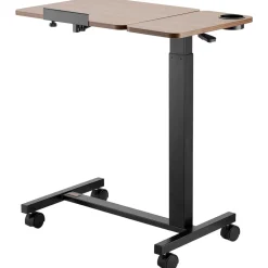 VEVOR Overbed Table, Mobile Bed Side Table with Flip Desktop and 4 Wheels, Height & Angle Adjustable Rolling Laptop Desk with Cup Holder, Portable Over Bed Desk for Home, Office, Study, Wood + Black