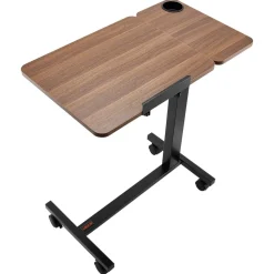 VEVOR Overbed Table, Mobile Bed Side Table with Flip Desktop and 4 Wheels, Height & Angle Adjustable Rolling Laptop Desk with Cup Holder, Portable Over Bed Desk for Home, Office, Study, Wood + Black