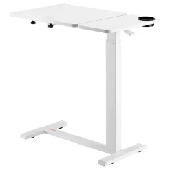 VEVOR Overbed Table, Mobile Bed Side Table with 4 Wheels, Electric Lifting with Upgrade Button, Rolling Laptop Desk with Cup Holder, Height Adjustable Overbed Desk for Home, Office, Study, Wood+Black