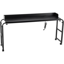 VEVOR Overbed Table, Mobile Bed Side Table with 4 Wheels (2 with Brakes) and Power Socket, Height Adjustable Rolling Laptop Desk, Portable Particleboard Over Bed Desk for Home, Office, Study, Black