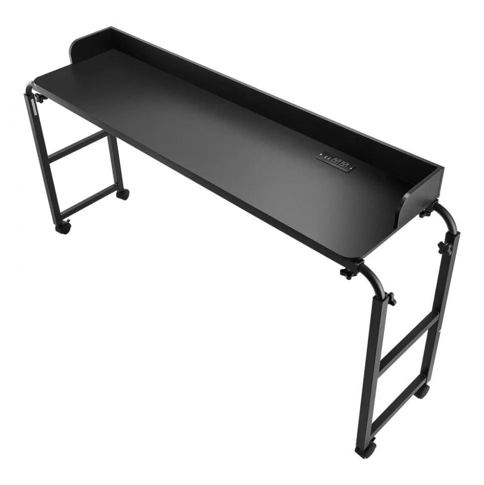 VEVOR Overbed Table, Mobile Bed Side Table with 4 Wheels (2 with Brakes) and Power Socket, Height Adjustable Rolling Laptop Desk, Portable Particleboard Over Bed Desk for Home, Office, Study, Black