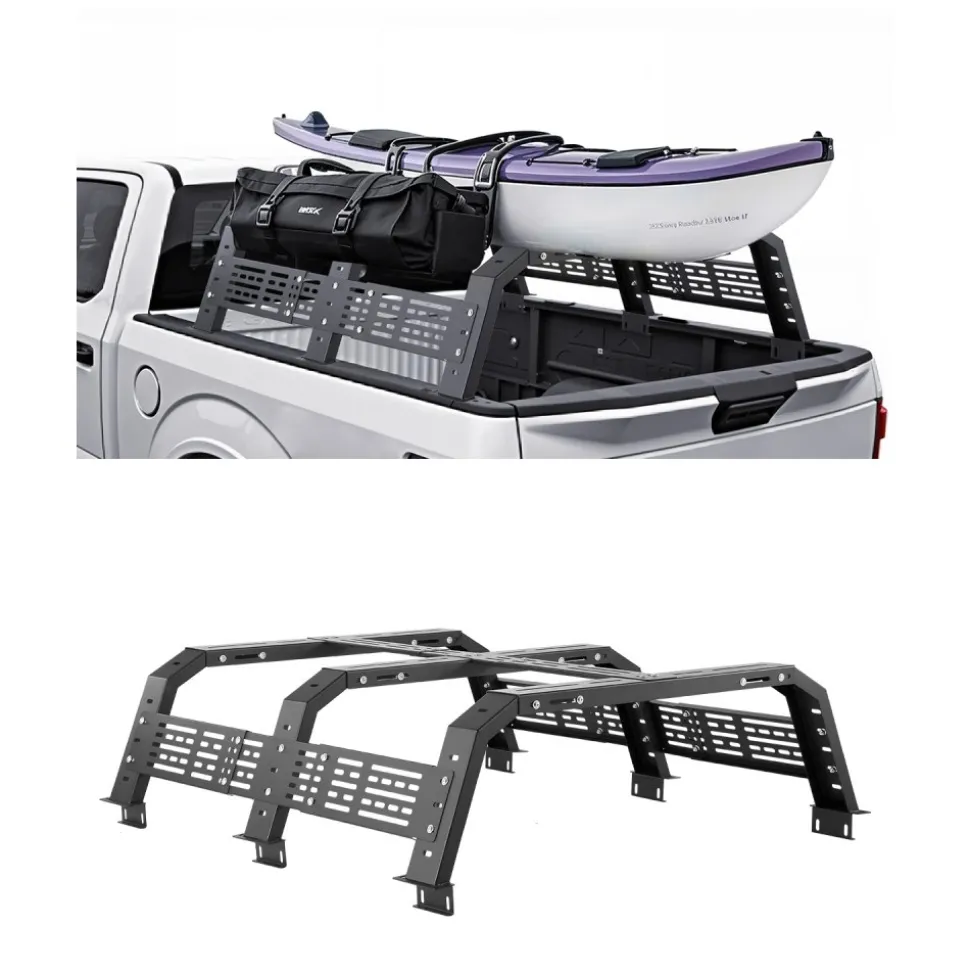 VEVOR Overland Truck Bed Rack, 54.3-68.3 in Width, Adjustable Overland Bed Cargo Rack with Sidebar and 900 lbs Static Load Capacity, Heavy Duty Steel, Compatible with Full Size and Mid-Size Trucks