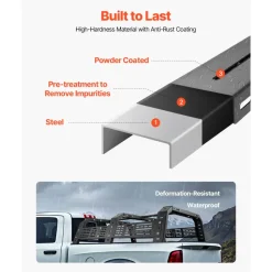 VEVOR Overland Truck Bed Rack, 54.3-68.3 in Width, Adjustable Overland Bed Cargo Rack with Sidebar and 900 lbs Static Load Capacity, Heavy Duty Steel, Compatible with Full Size and Mid-Size Trucks