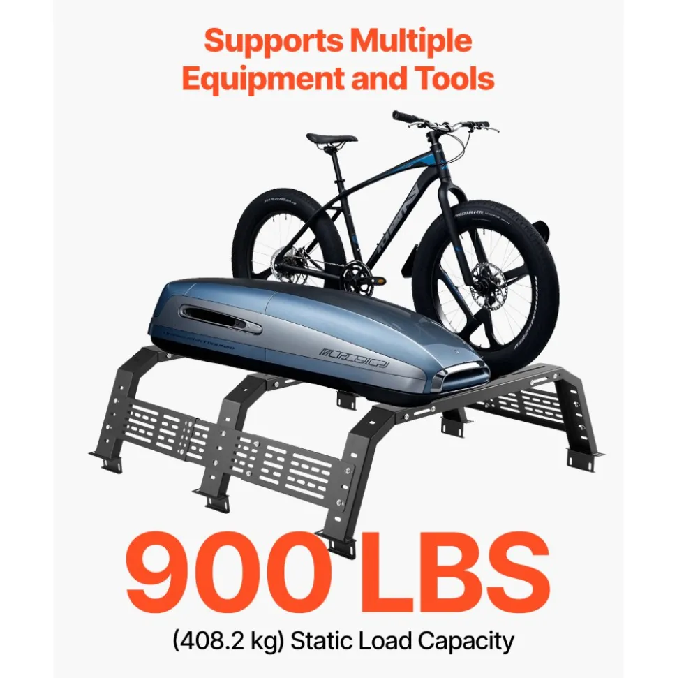 VEVOR Overland Truck Bed Rack, 54.3-68.3 in Width, Adjustable Overland Bed Cargo Rack with Sidebar and 900 lbs Static Load Capacity, Heavy Duty Steel, Compatible with Full Size and Mid-Size Trucks